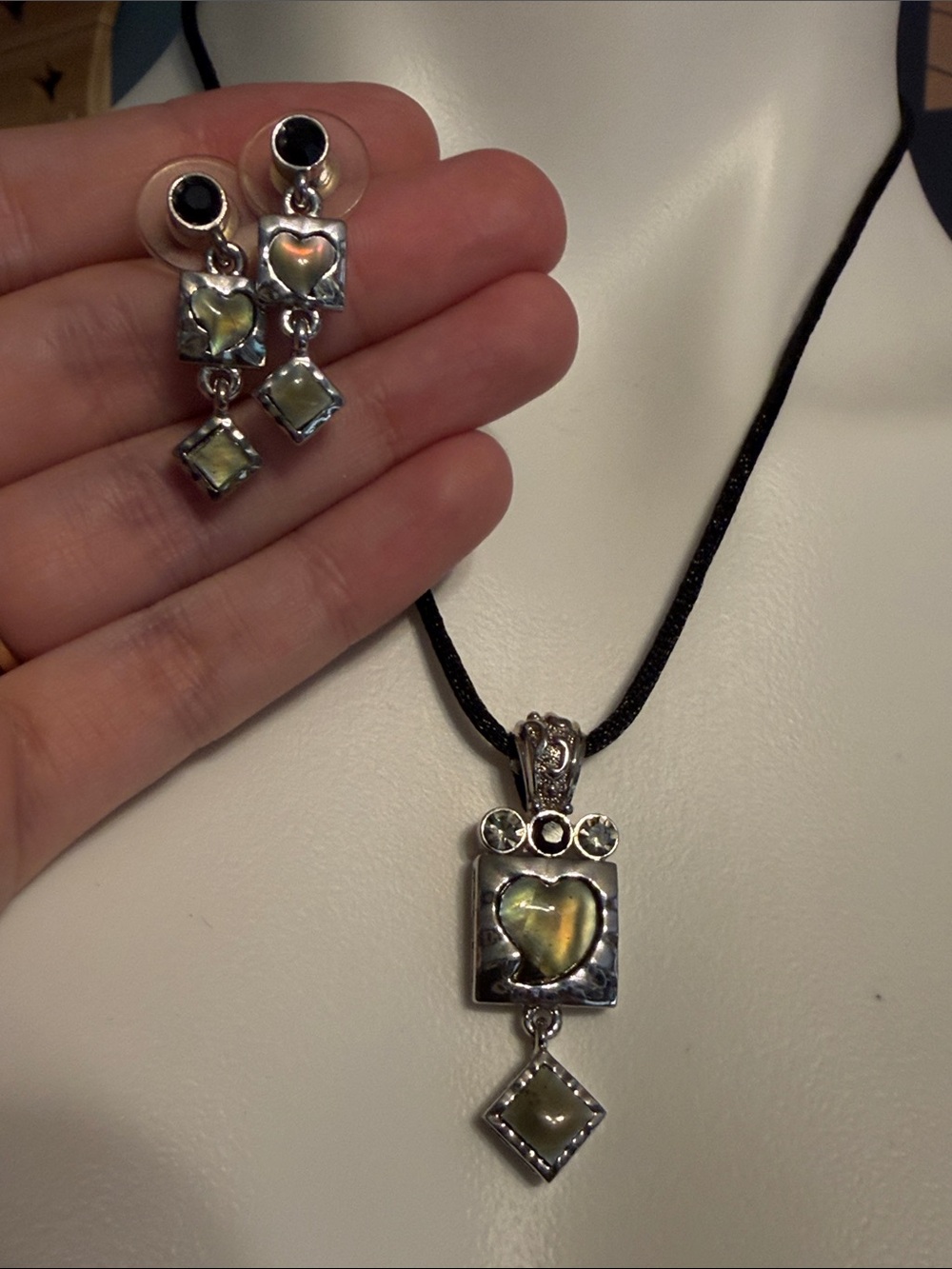 Silver Heart-Inspired Pendant Necklace and Earring Set